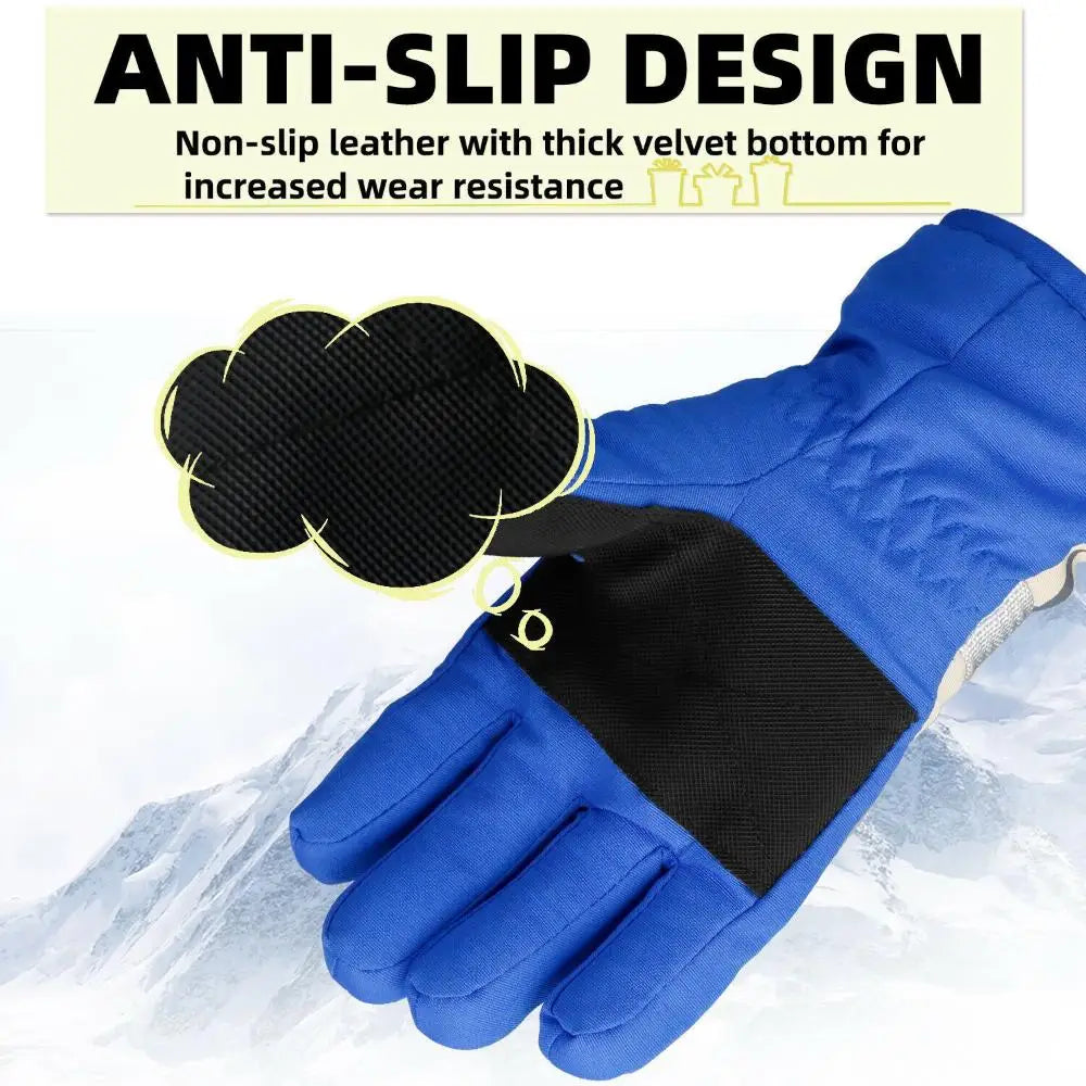 Winter Kids Snowboard Ski Gloves Nylon Non-slip Children Boys Girls Waterproof Cycling Thermal Fleece Warm Snow Gloves
