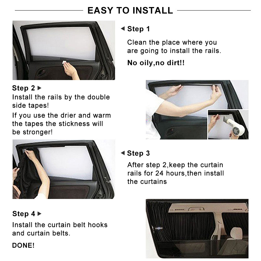 2pcs 50cm Car Sun Shade Side Window Curtain Auto Foldable Uv Protection Accessories Black Pure Cloth Auto Accessories
