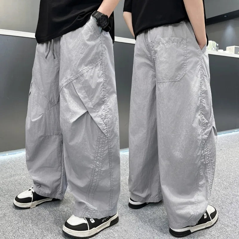 Summer Boys Pants High Street Ice Like Fabric Trousers Grey Thin Sports Pants Casual Children's Clothing New Kids Sweatpants