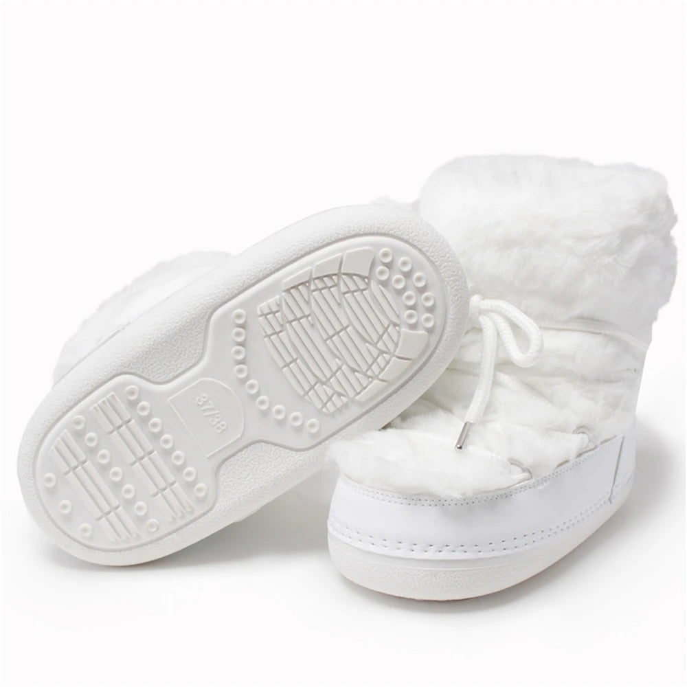 2025 Winter Snow Boots Women Ski Boots Luxury Fluffy Furry Fur Boots Female Rivets Warm Waterproof Platform Black Cotton Boots