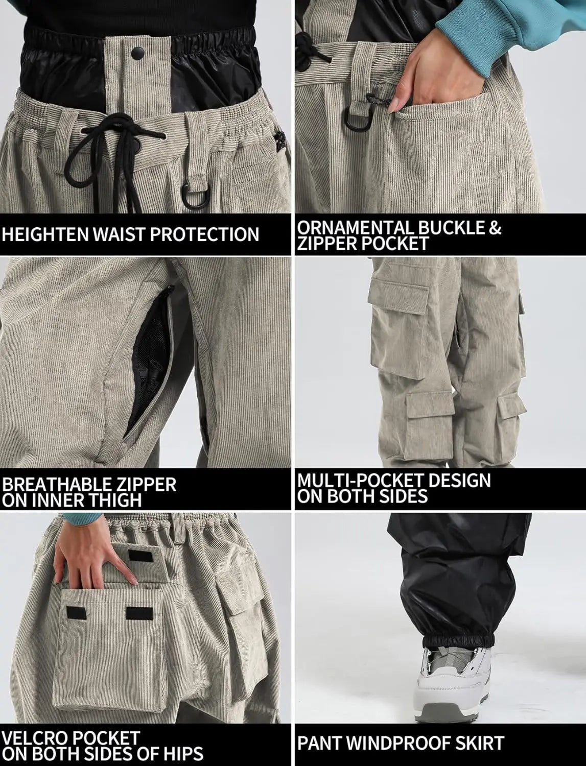 GSOU SNOW Winter Multi Pockets Ski Pants Men Loose Snow Pants Warm Windproof Skiing Trousers Outdoor Sports Breathable Britches