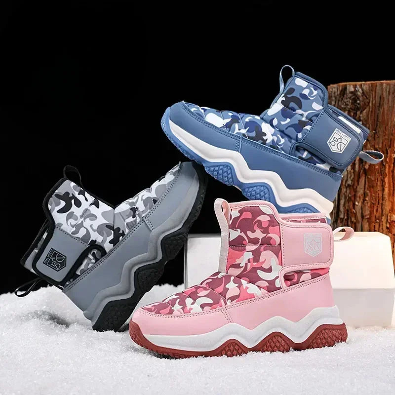 Winter Children Snow Warm Boots Fur Shoes Boys Sneaker Rubber Hiking Shoe Fashion Children Shoes Waterproof Leather Boots Kids