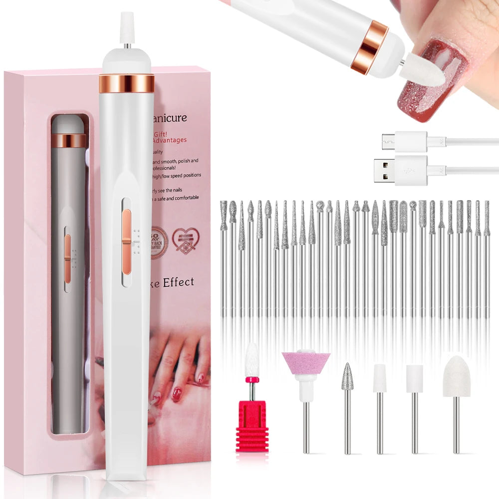 YIKOOLIN Portable Nail File Care Electric Nail Drill with 4 Speeds Cuticle Trimmer Battery Operated Manicure and Pedicure Tools