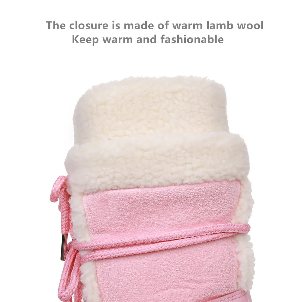 2025 Winter Snow Boots Women Boots Brand Design Fluffy Furry Fur Boots Waterproof Platform Non-slip Lace-up Mid-calf Ski Boots