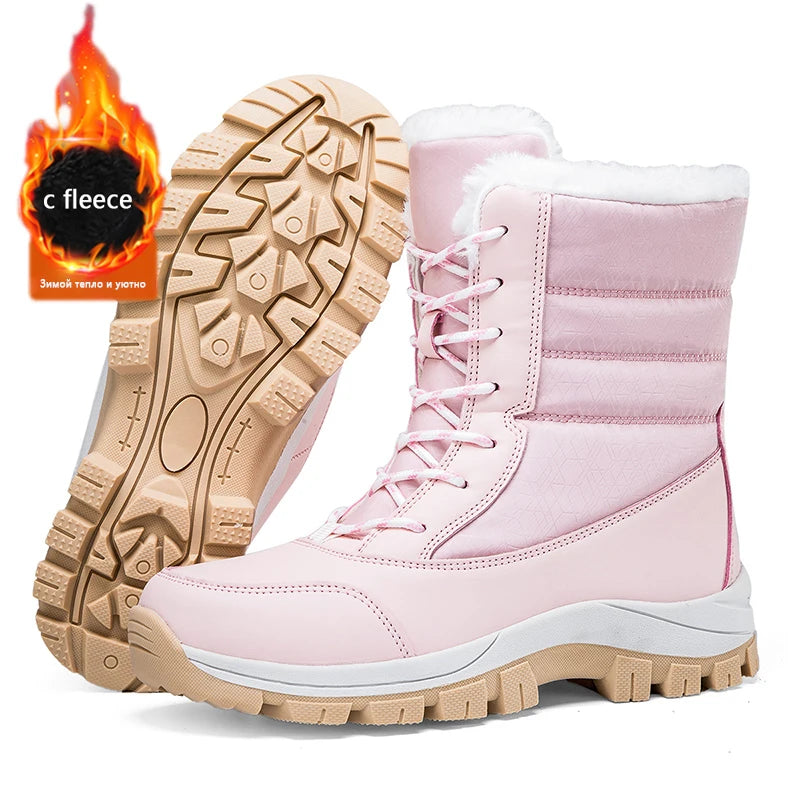 2025 Winter Hiking Shoes Women Boots Handmade High-top Plush Snow Shoes Outdoor Non-slip Hiking Plush Keep Warm Boots