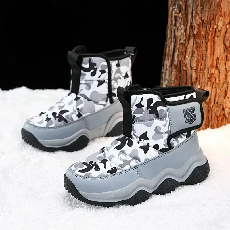 Winter Children Snow Warm Boots Fur Shoes Boys Sneaker Rubber Hiking Shoe Fashion Children Shoes Waterproof Leather Boots Kids