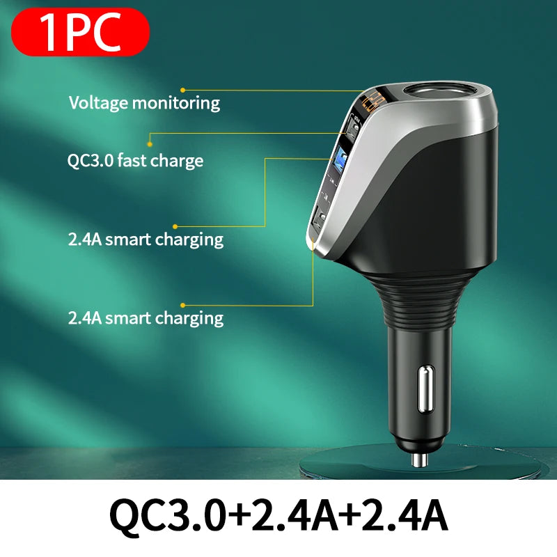 66W Quick Charge Car Cigarette Lighter Charger QC3.0/PD Port Phone Charger Socket DC 12V/24V Universal USB Type Power Adapter