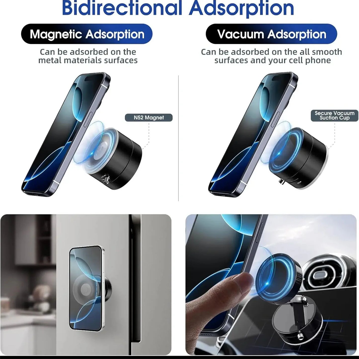 2025 New Model 360-Degree Rotating Aluminum Alloy Magnetic Vacuum Suction Cup Car Phone Holder, Portable New Design