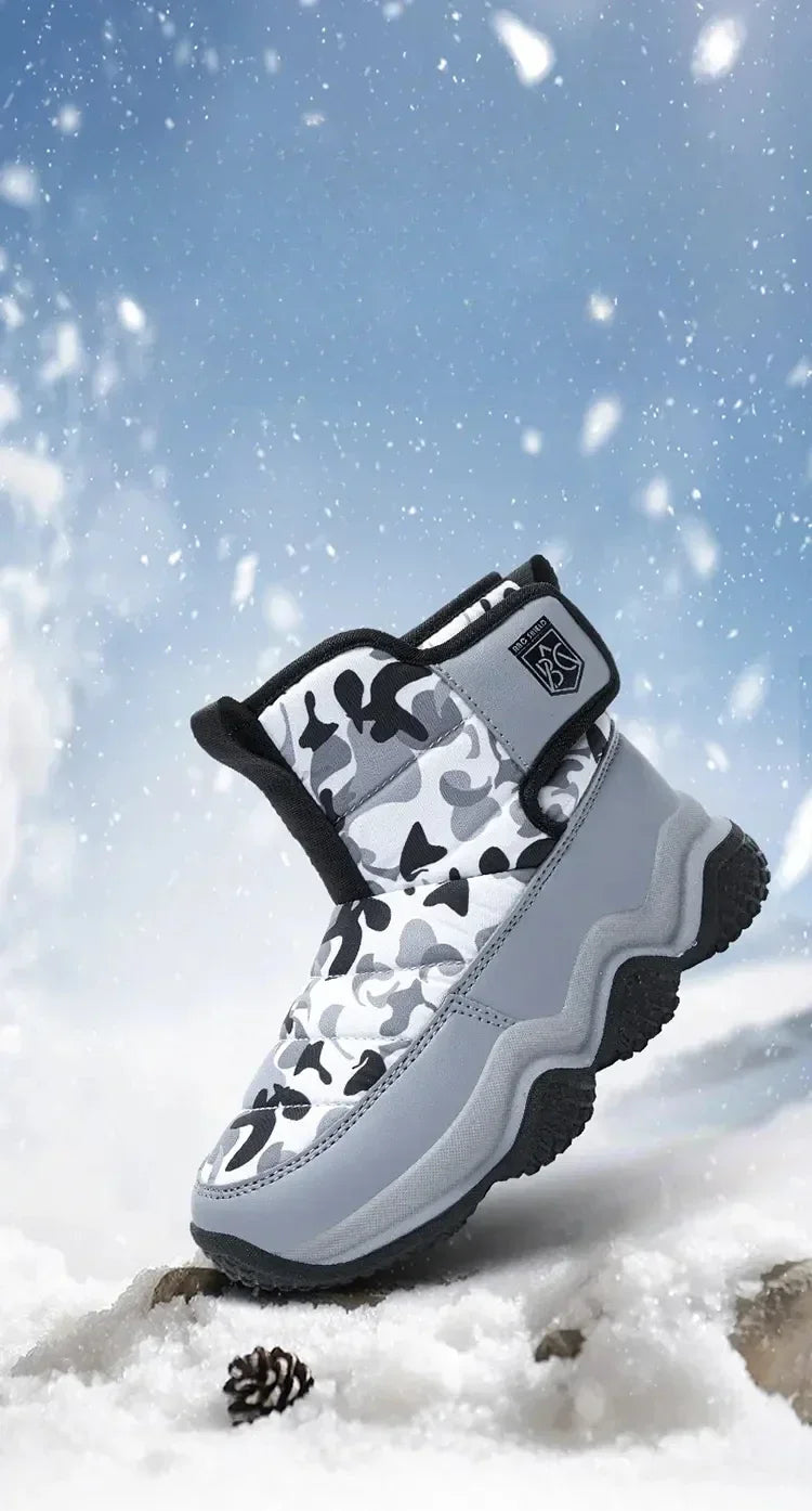 Winter Children Snow Warm Boots Fur Shoes Boys Sneaker Rubber Hiking Shoe Fashion Children Shoes Waterproof Leather Boots Kids