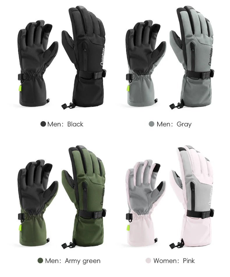 Qunature Ski Gloves Touchscreen Waterproof Keep Warm Ski Gloves Extended Wrist Palm anti-slip PU Snowboard Gloves Windproof