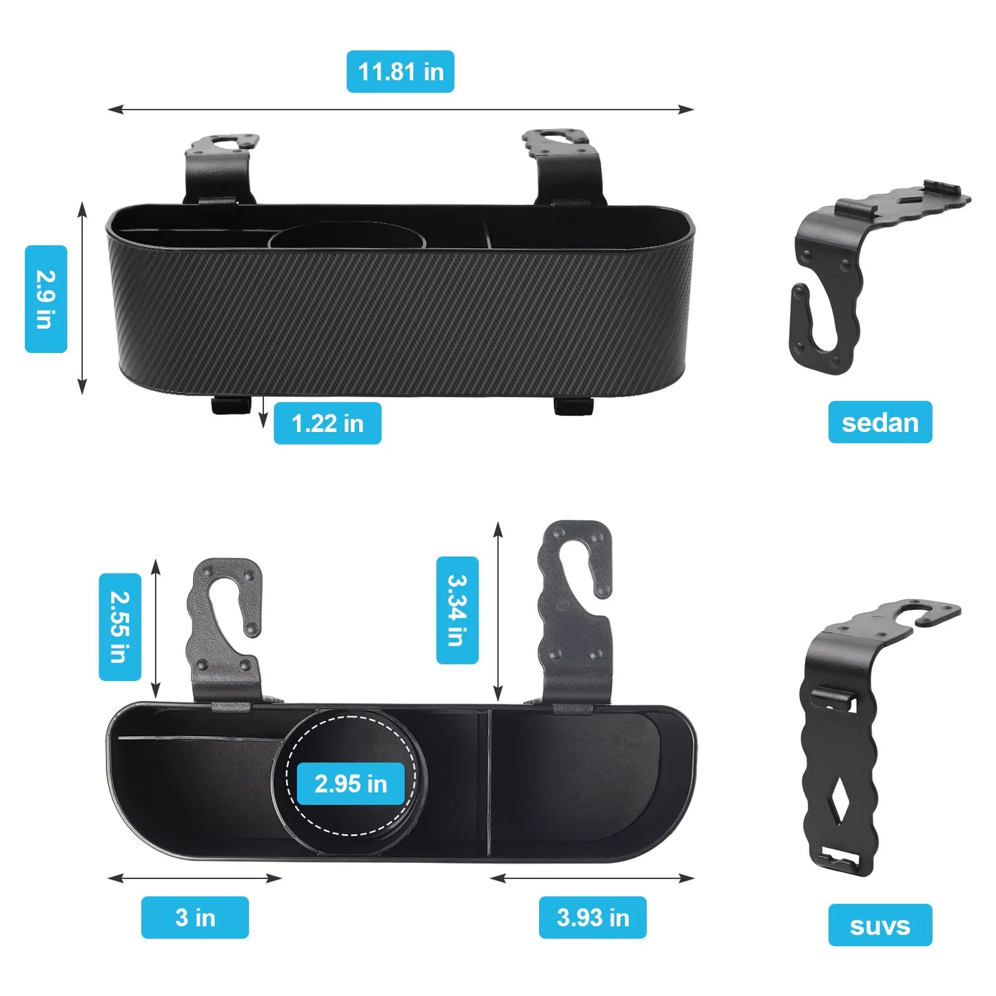 Universal 3 in 1 Car Headrest Backseat Organizer Cup Holder Seat Back Organizer with Headrest Hooks Hanging Storage Car Travel