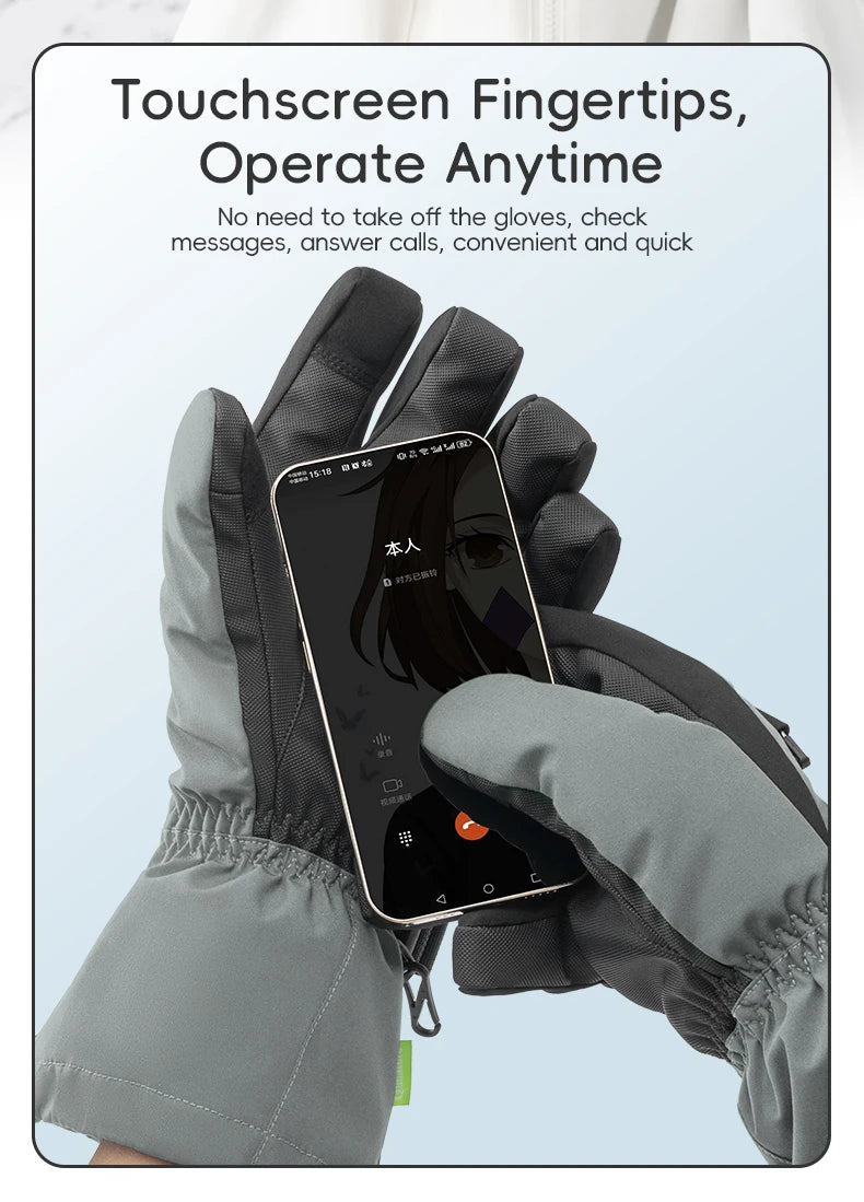 Qunature Ski Gloves Touchscreen Waterproof Keep Warm Ski Gloves Extended Wrist Palm anti-slip PU Snowboard Gloves Windproof