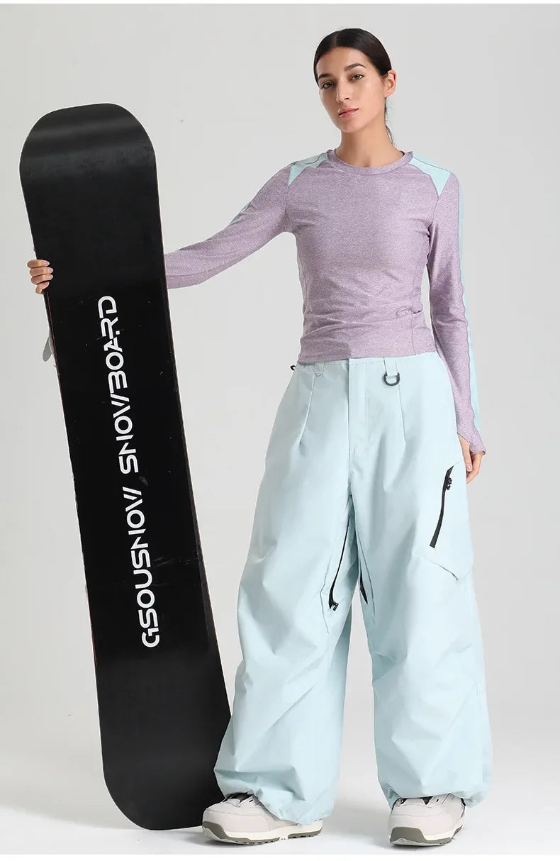 Women Waterproof Ski Pant Windproof Men Warm Snowboarding Trousers Outdoor Winter Sports Breathable Solid Baggy Skiing Strides
