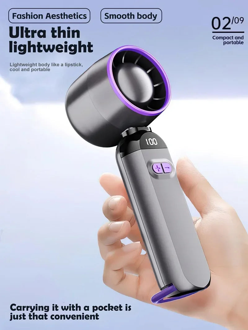 Mini Portable Hand Fan, 100 Wind Speeds, 6000mAh USB Battery Rechargeable, LED Digital Display, Travel,Camping,Outdoor