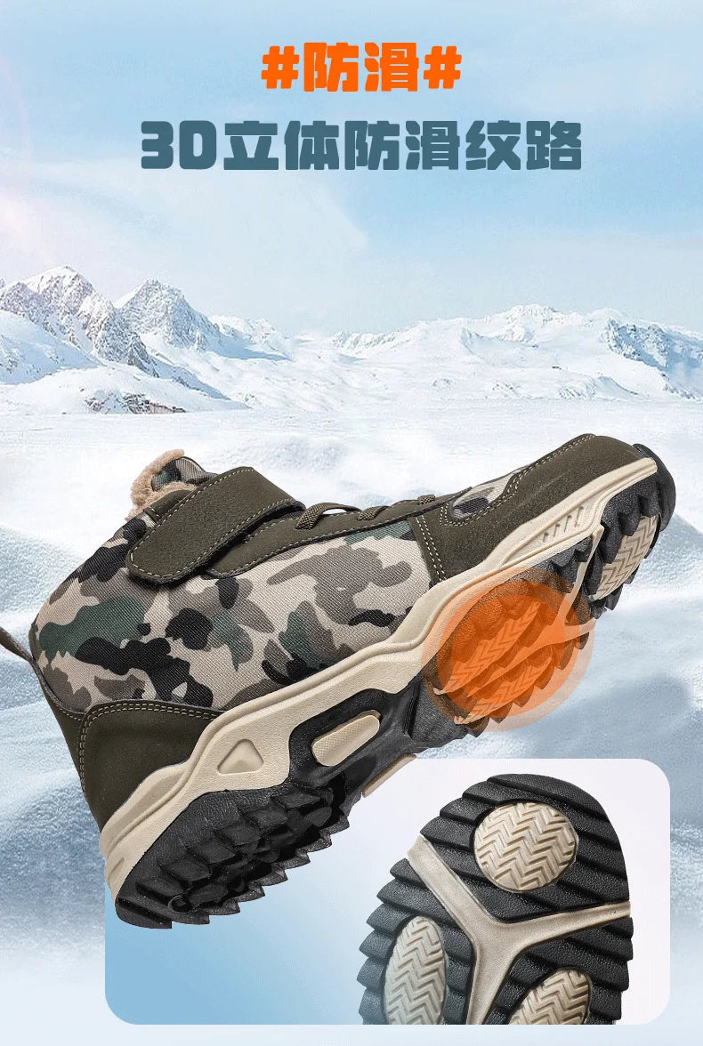 Children Snow Boots Winter Warm Boots Kids Shoes Girls And Boys Camouflage Shoes Non-Slip Rubber Sole Outdoor Hiking Boots