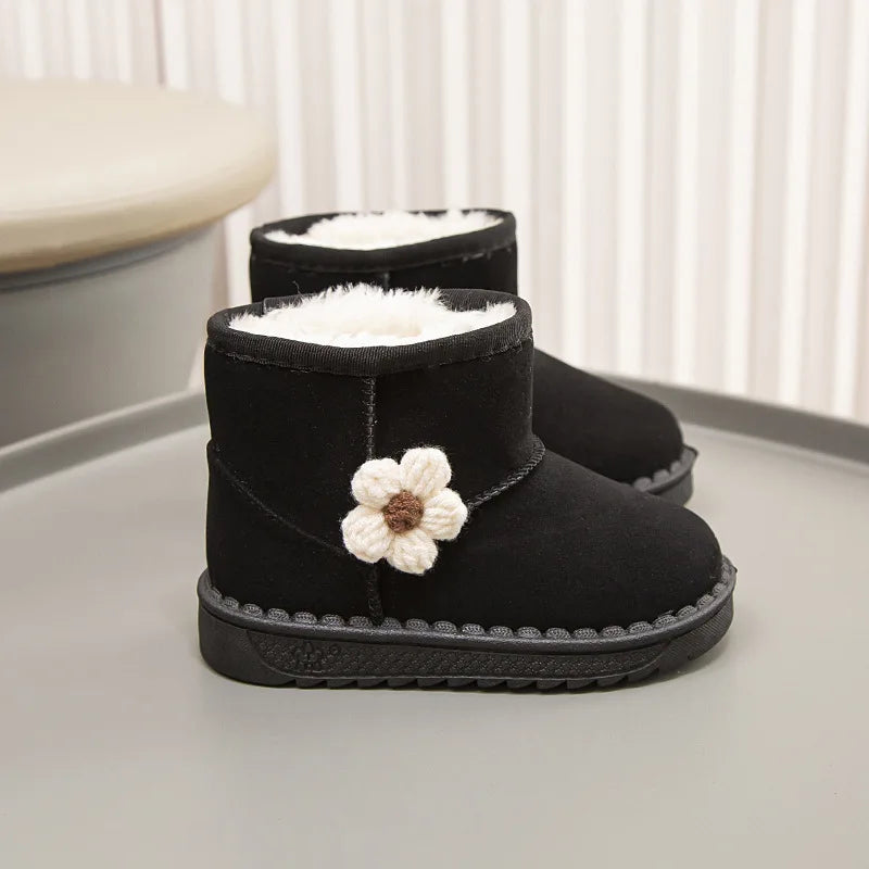 Kids Snow Boots Winter Fashion Non-slip Children's Boots Skiing Solid Color Warm Pattern Soft Thick Bottom Children's Shoes