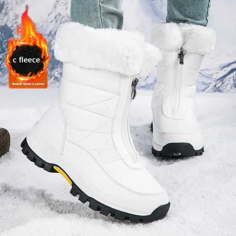 2025 Winter Hiking Shoes Women Boots Handmade High-top Plush Snow Shoes Outdoor Non-slip Hiking Plush Keep Warm Boots