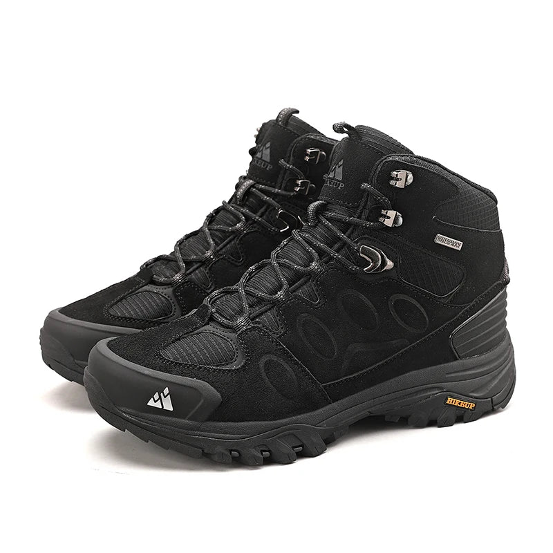 HIKEUP High-Top Men Hiking Boot Winter Outdoor Shoes Lace-Up Non-slip Sports Casual Trekking Boots Man Suede Warm Shoes