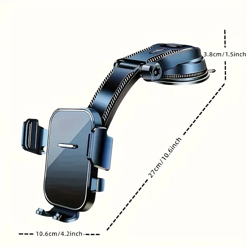 Adjustable Car Phone Mount with ABS Frame & Strong Suction Base - 360° Swivel Dashboard Cradle, Anti-Shake/Slip Design