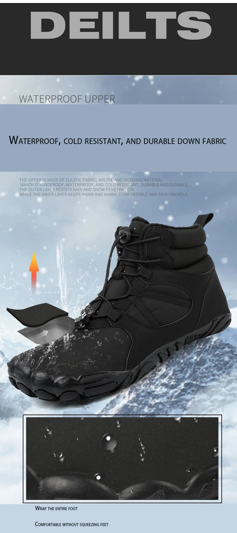 Men Women Waterproof Winter Boots Snow Barefoot Casual Shoes Outdoor Warm Work Shoes Ankle Shoes for Trekking Climbing Hiking