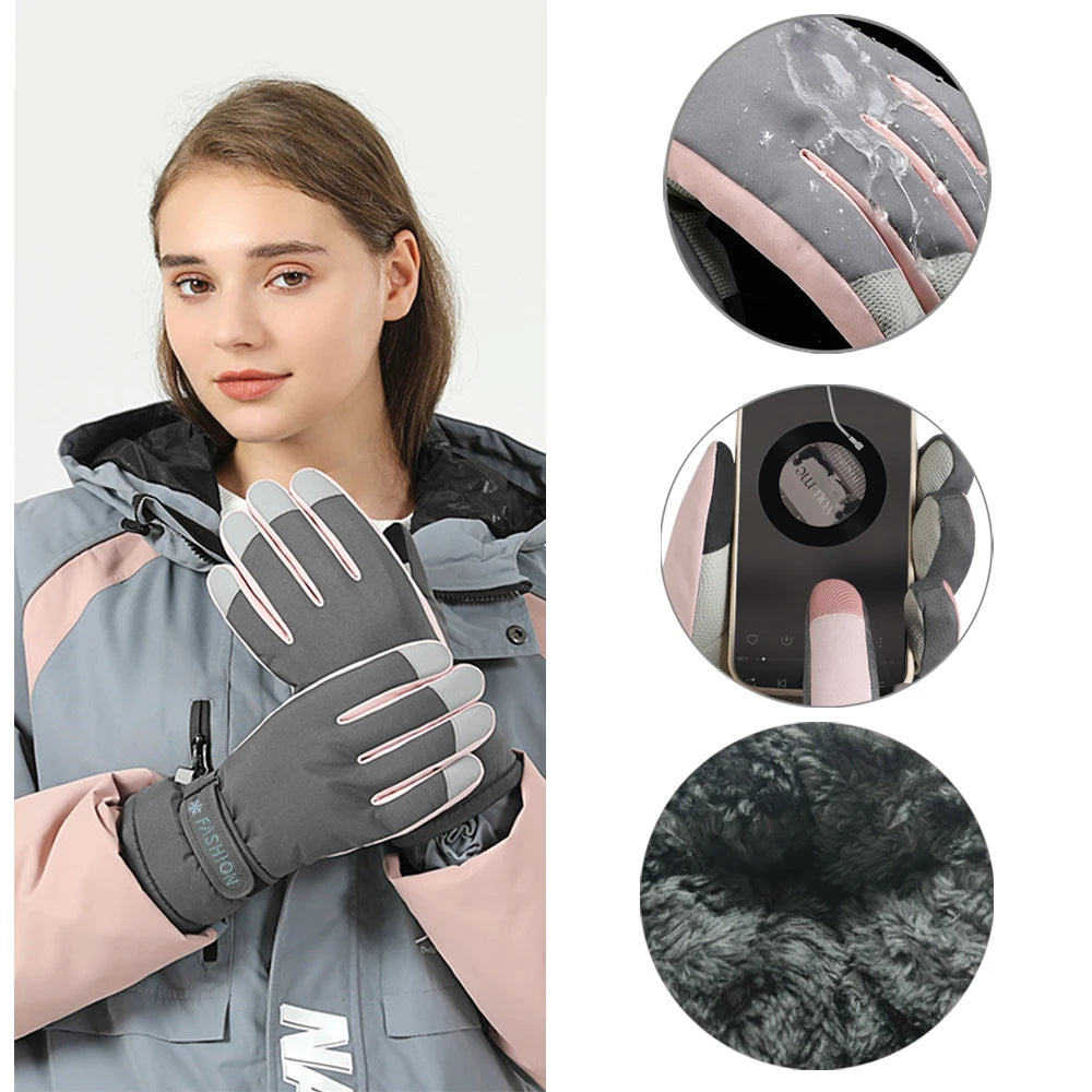 1 Pair Ski Gloves Waterproof aAnd Windproof - Thickened Warm Snow Gloves, Snowboard Touch Screen Cycling WinterGloves