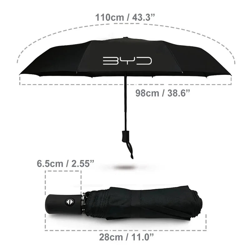 Car Automatic Umbrella Waterproof Windproof Folding Umbrella For BYD Tang F3 E6 Atto 3 Yuan Plus Song Max F0 G3 I3 Ea1 Dmi 2din