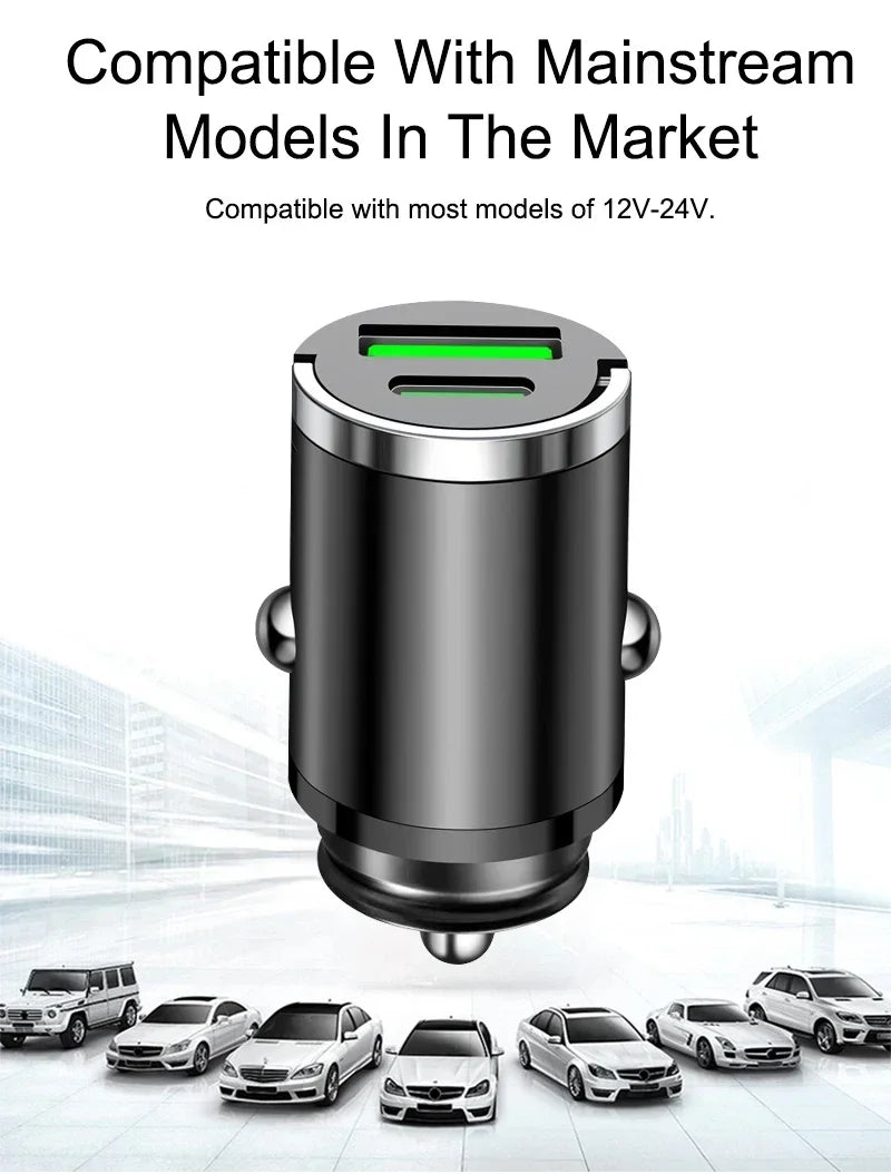 200W Mini Pull Ring Car Charger Dual USB Fast Chargingfor iPhone Huawei Xiaomi Samsung QC 3.0 Phone convenient Charger Adapter