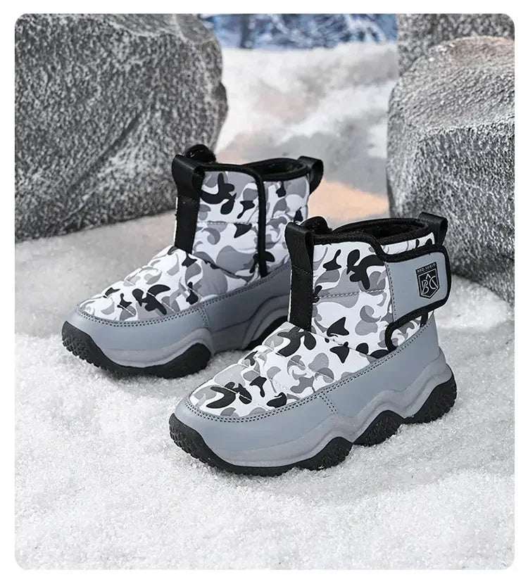 Winter Children Snow Warm Boots Fur Shoes Boys Sneaker Rubber Hiking Shoe Fashion Children Shoes Waterproof Leather Boots Kids