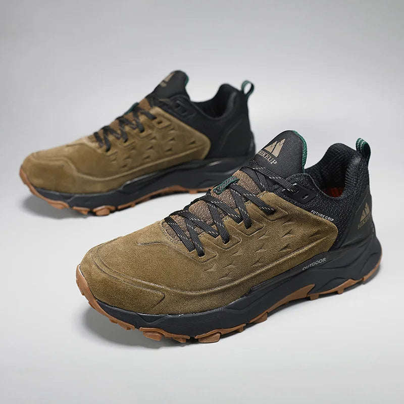 HIKEUP Latest Men's Hiking Shoes Wear-resistant Non-slip Outdoor Sneaker Rock Climbing Trekking Hunting Men Sports Suede Leather