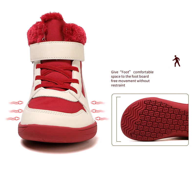 Winter Kids Wide Toe Barefoot Snow Boots Outdoor Waterproof Anti-slip Hiking Shoes Thickened Warm Plush Boots Comfortable