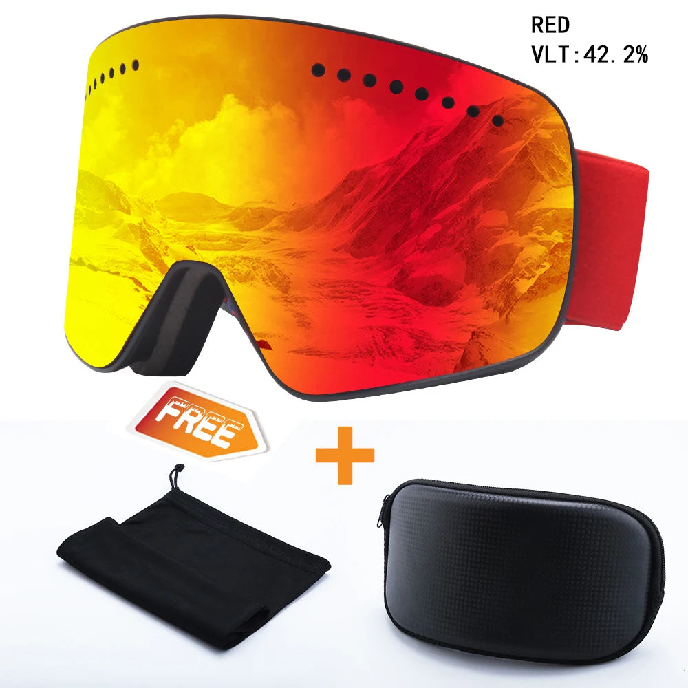 Magnetic Ski Goggles Lens Double Layer Skiing Anti-fog UV400 Snowboard Goggles Men Women Ski Glasses Eyewear