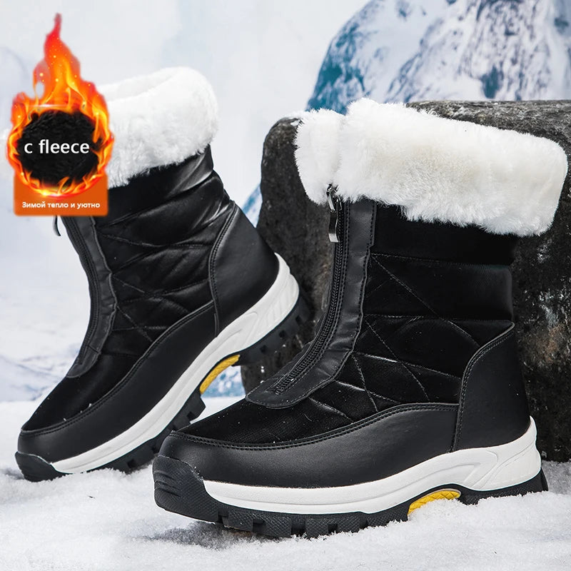 2025 Winter Hiking Shoes Women Boots Handmade High-top Plush Snow Shoes Outdoor Non-slip Hiking Plush Keep Warm Boots