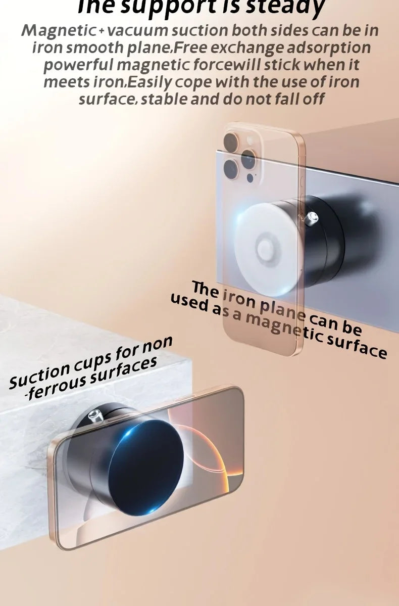 2025 New Model 360-Degree Rotating Aluminum Alloy Magnetic Vacuum Suction Cup Car Phone Holder, Portable New Design