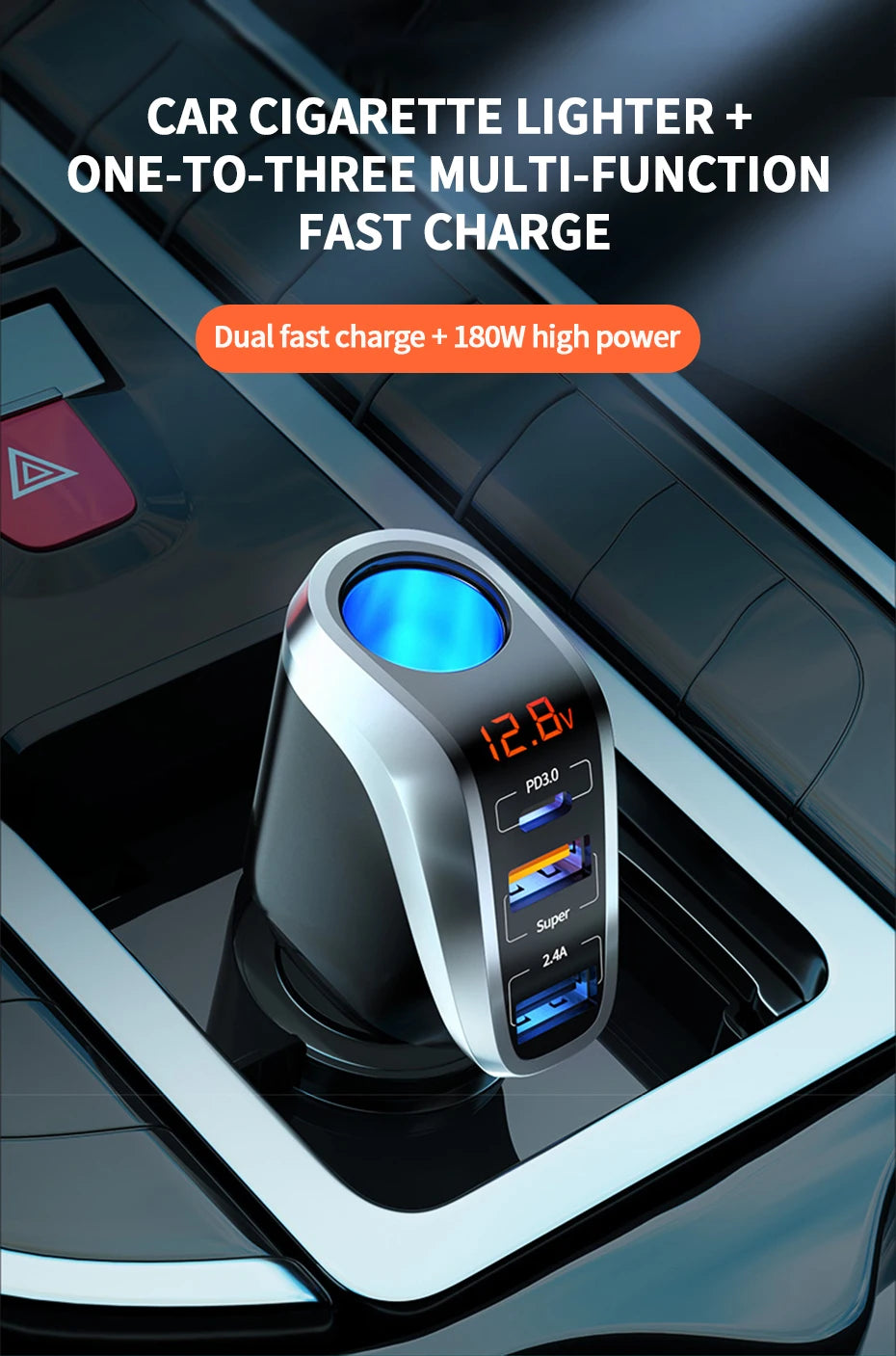 66W Quick Charge Car Cigarette Lighter Charger QC3.0/PD Port Phone Charger Socket DC 12V/24V Universal USB Type Power Adapter