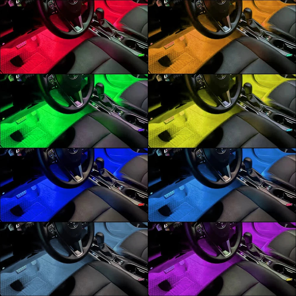 RGB Automotive Atmosphere Decorative Lamp Led Interior Light Strip Car Foot Ambient Lights with USB Cigarette with Remote Voice