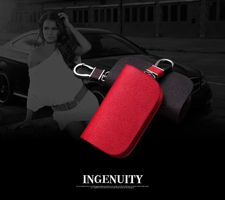 Leather Car Key Case Universal Keychain For BMW Mercedes Audi VW Bentley Ferrari FIAT Alfa Jeep Key Cover Protector Accessories