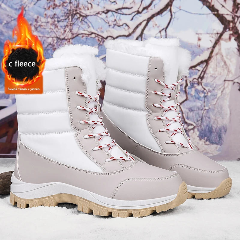 2025 Winter Hiking Shoes Women Boots Handmade High-top Plush Snow Shoes Outdoor Non-slip Hiking Plush Keep Warm Boots