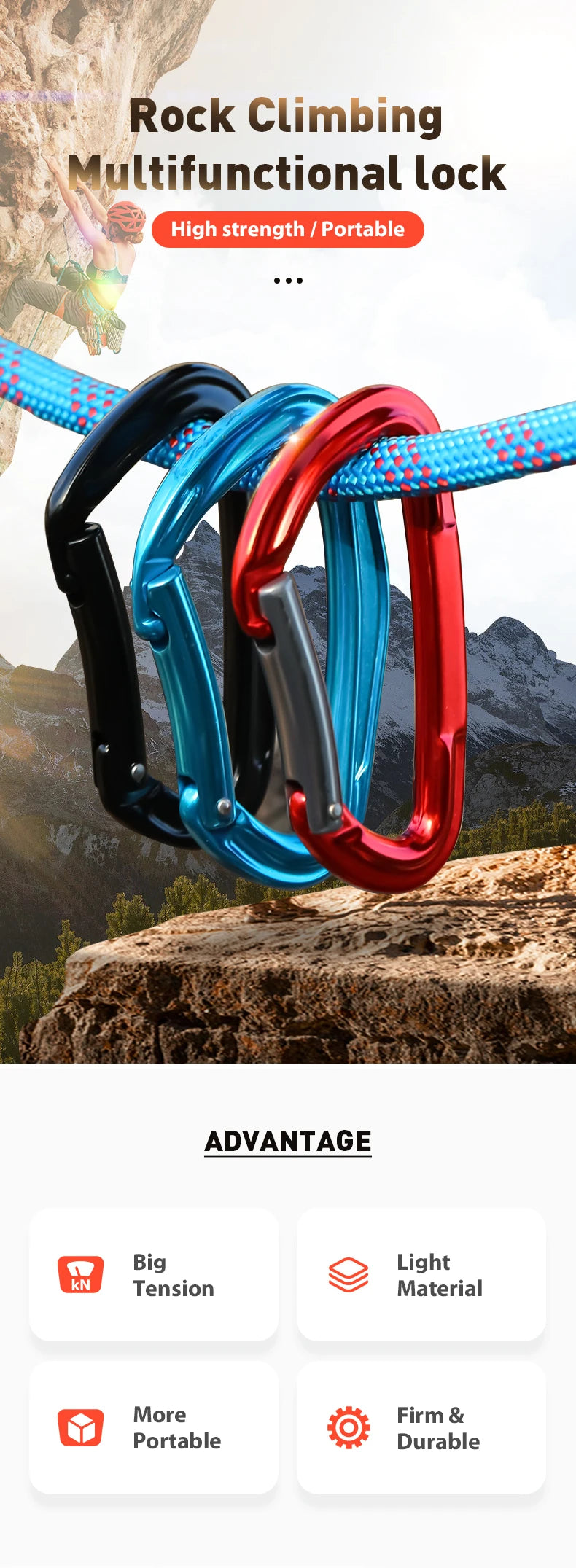 CLIWIZ SGM7118 Curved D- Straight UIAA CE Certified Climbing Carabiner 23kN 7075 Aluminum Carabiner Climbing Safety Snap Hook