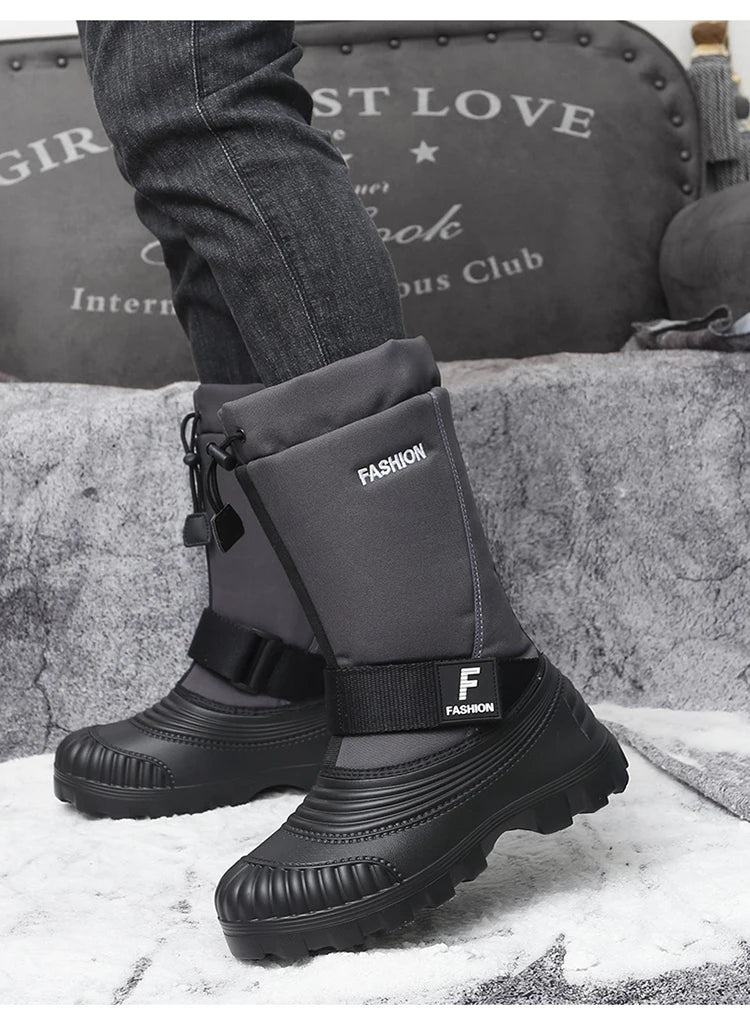 Winter Men's Snow Boots Waterproof Anti Slip Warm Cotton Shoes Outdoor Mid Calf High Top with Plush and Thickened Ski Boots