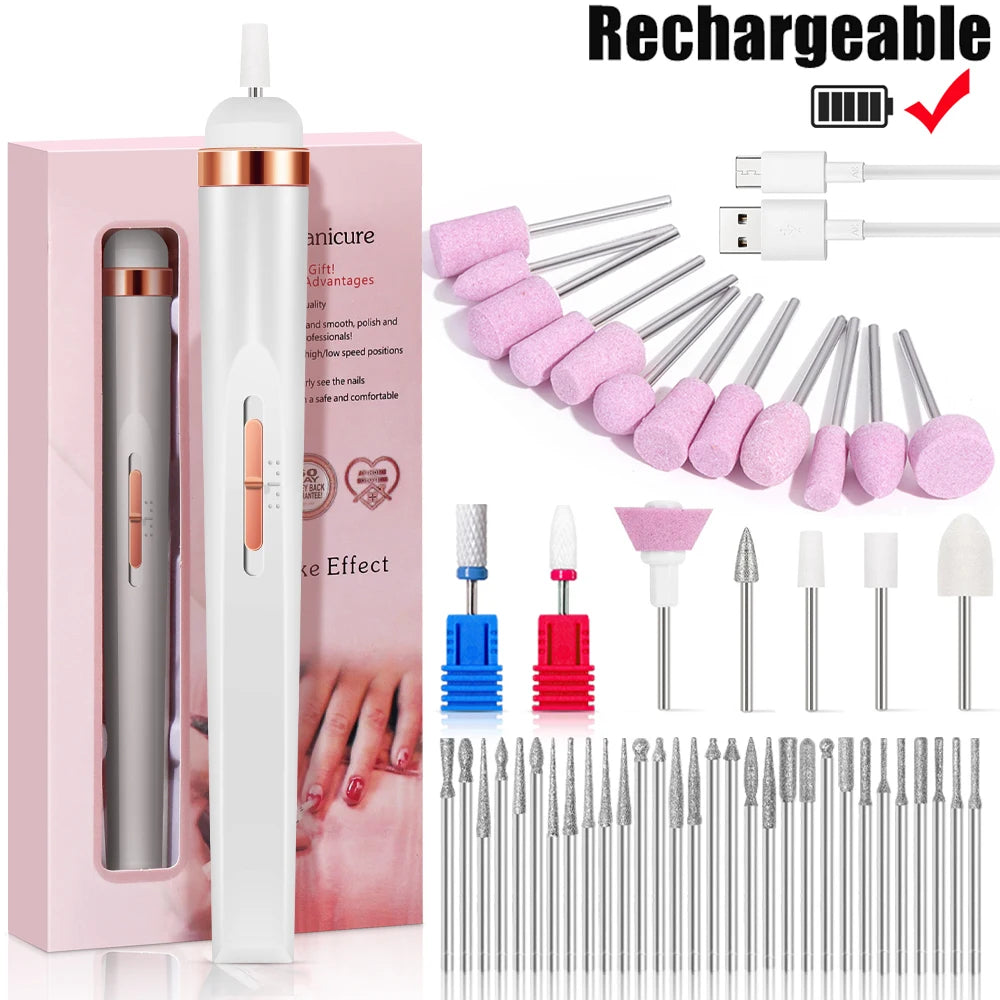 YIKOOLIN Portable Nail File Care Electric Nail Drill with 4 Speeds Cuticle Trimmer Battery Operated Manicure and Pedicure Tools