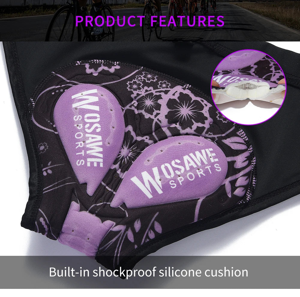 WOSAWE Women Cycling Underwear 3D Padded Shockproof Mountain MTB Bicycle Shorts Riding Bike Sport Underwear Tights Shorts