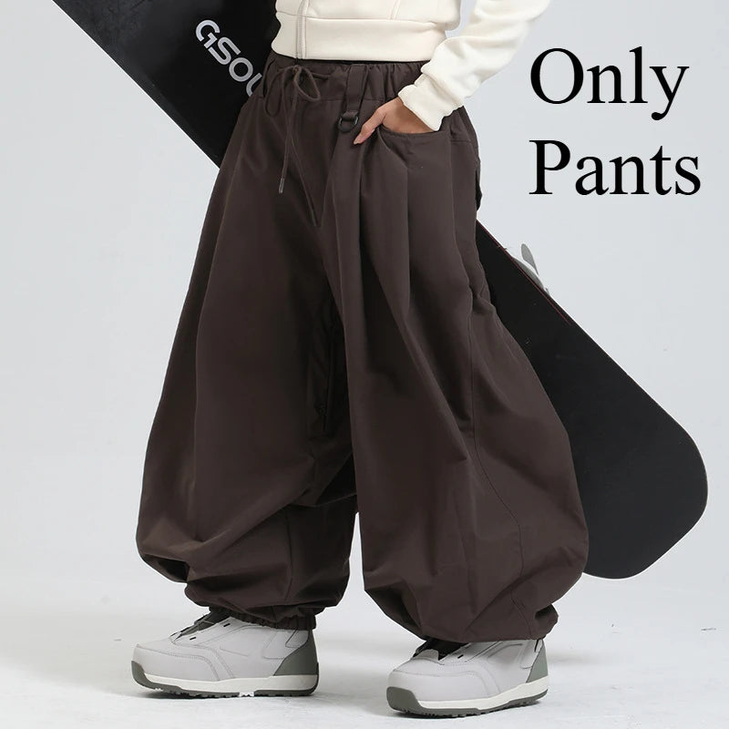 GSOU SNOW Plus Size Winter Ski Trousers Super Baggy Men Snowboard Clothes Women Snow Pants Outdoor Sports Winterproof Breathable