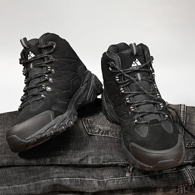 HIKEUP Winter Boot Men Outdoor Hiking Boots Suede High Top Trekking Men Shoes Rainproof Tactical Combat Military Boots