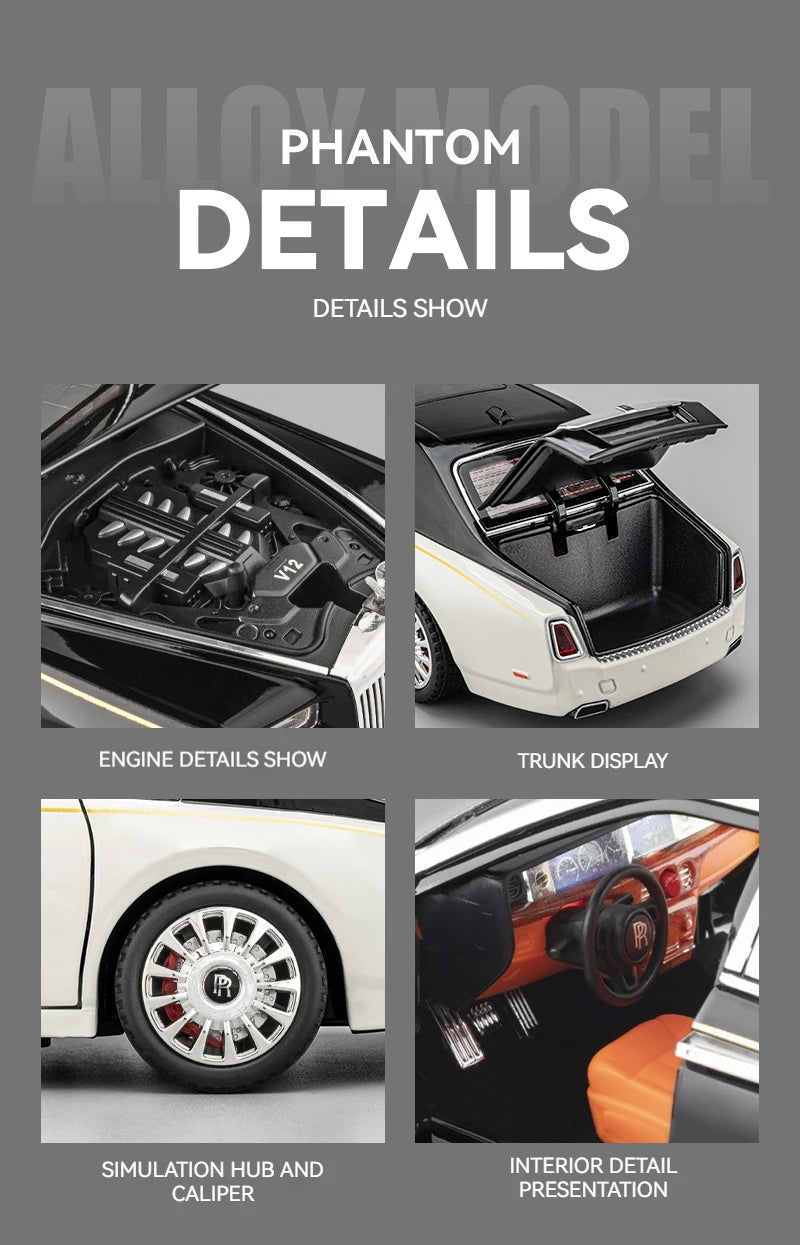 1:18 Rolls-Royce Phantom Model Car, Zinc Alloy Pull Back Toy Diecast Car with Sound and Light, Realistic Modeling Model Toy111