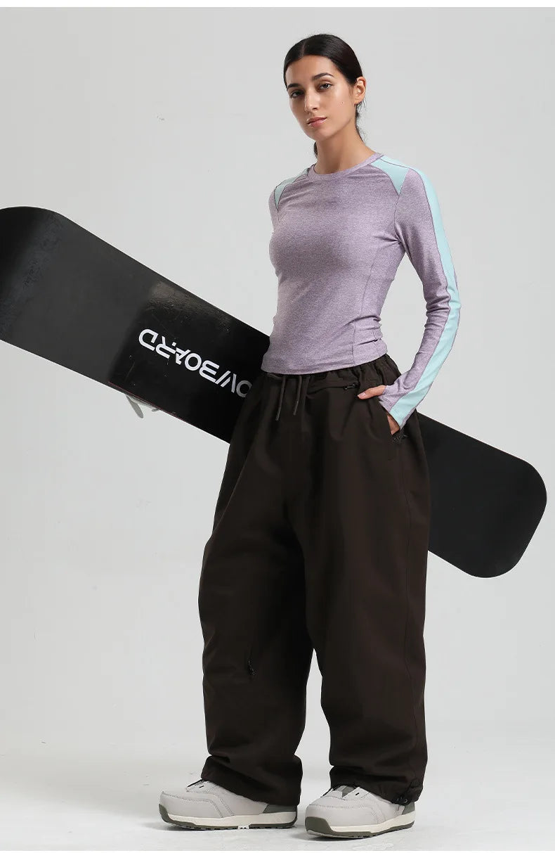 Men Baggy Windproof Solid Women Skiing Pants Waterproof Loose Hooded Ski Strides New Outdoor Sport Adult Breathable Trousers