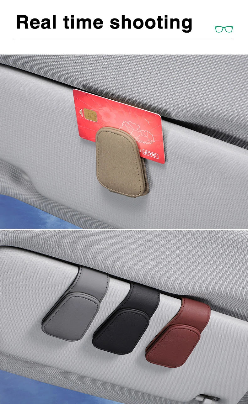 Universal Car Auto Sun Visor Eyeglass Hanger Clip Leather Glasses Holder Magnetic Multi-Function Automobile Accessories Storage