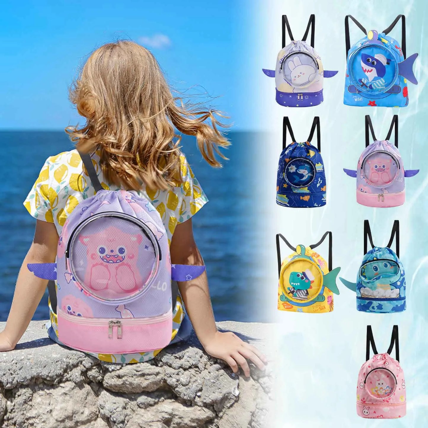 Swimming Wet Dry Bag Waterproof Kids Backpack Portable Oxford Cloth Separation Children Pouch Clothes Holder Pink S