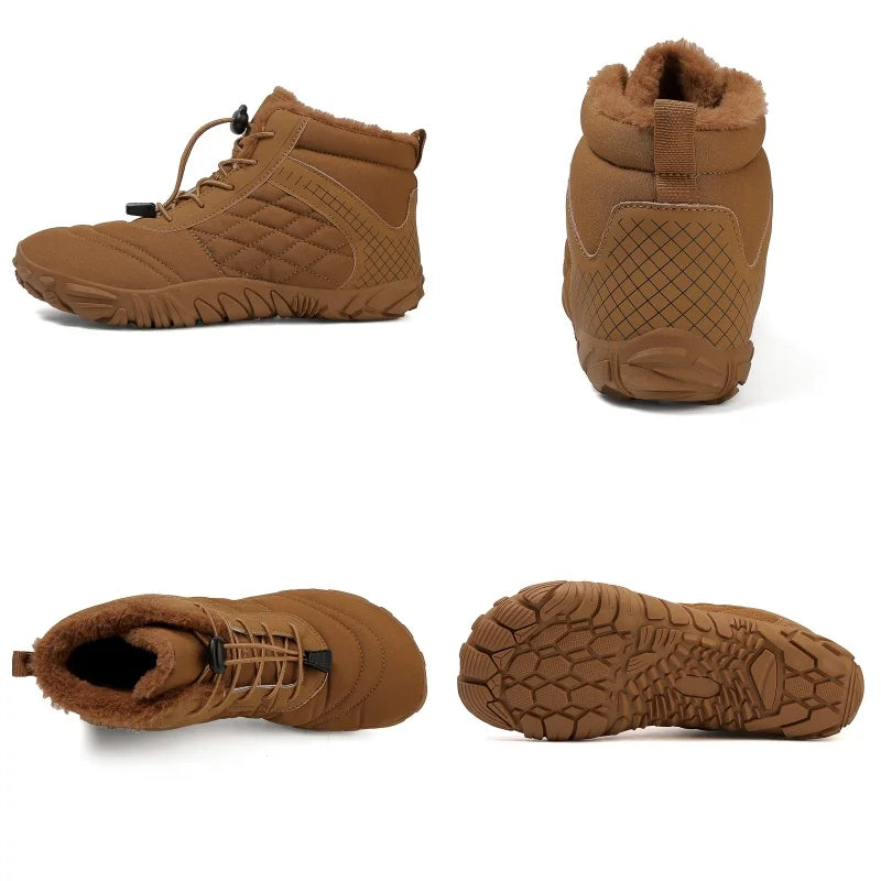 Men's Women's Winter Barefoot Hiking Boots, Slip On Warm Zero Drop Snow Boot, Wide Toe Box Ankle Booties, Minimalist Waterproof