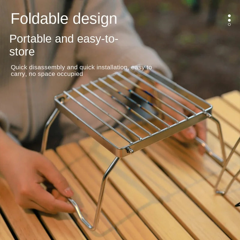 Outdoor Stainless Steel Stove Holder Camping Portable Folding Mini Barbecue Rack Pot Holder Baking Tray Holder