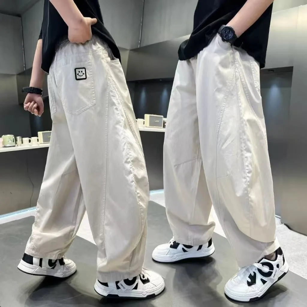 Summer Boys Pants High Street Ice Like Fabric Trousers Grey Thin Sports Pants Casual Children's Clothing New Kids Sweatpants